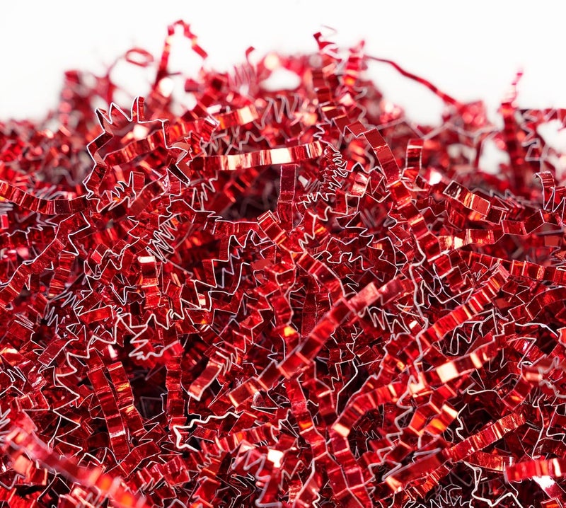 Bobobag - 1LB Crinkle Cut Paper Shred Filler Recyclable Gift Wrap Confetti Raffia Grass Shiny Shred Paper for Easter Baskets Filler Creative Eggs Decor (Red) - Image 1